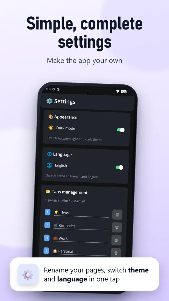 Simple, complete settings